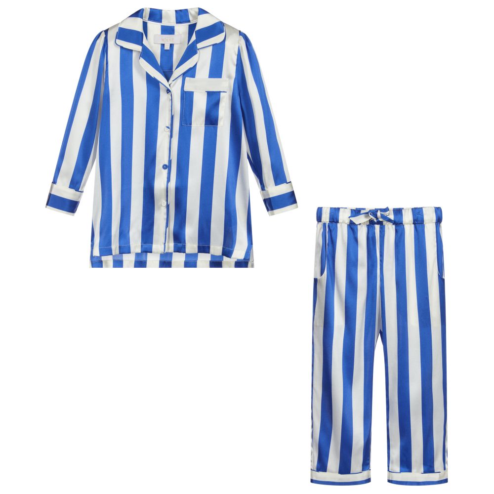 LiTTLE YOLKE Blue White Silk Pyjamas