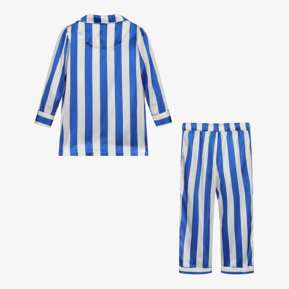 LiTTLE YOLKE-Blue & White Silk Pyjamas | Childrensalon Outlet