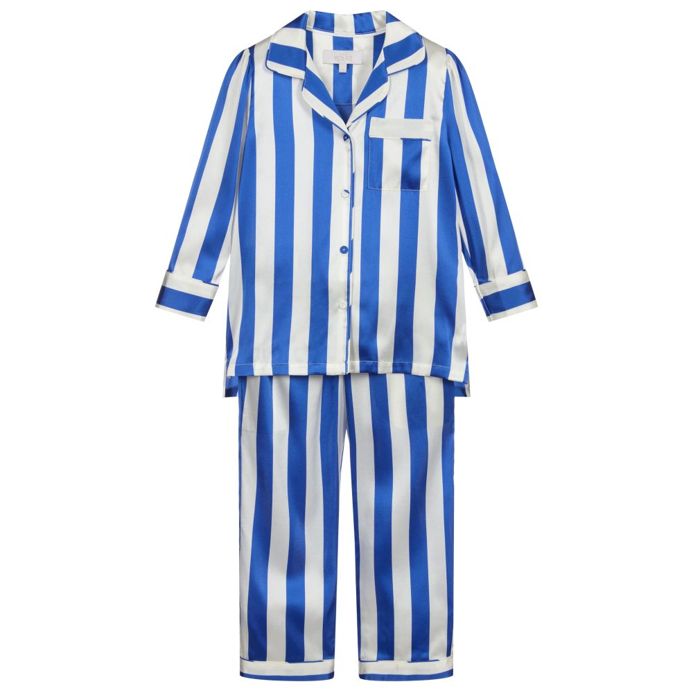 Blue and white pyjamas deals