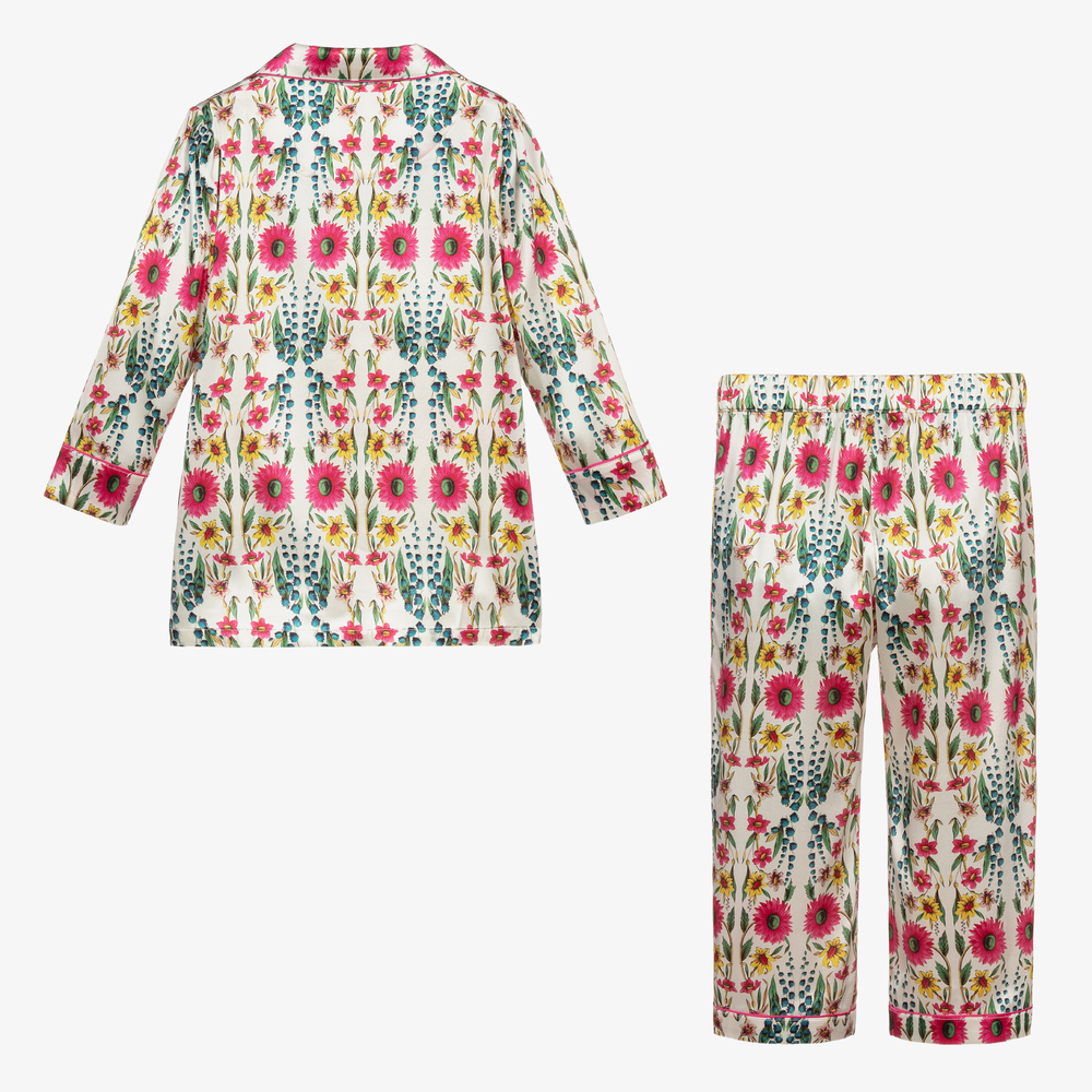 LiTTLE YOLKE-Кремовая шелковая пижама с цветами | Childrensalon Outlet