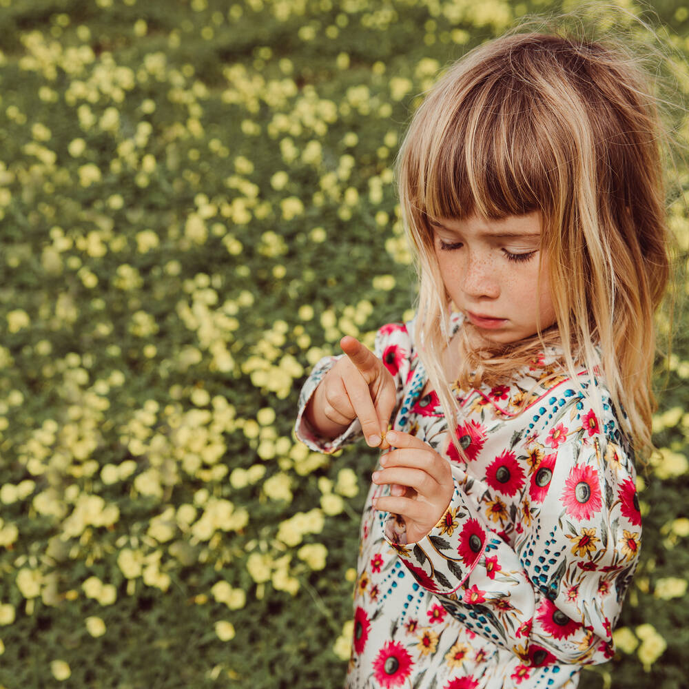 LiTTLE YOLKE-Кремовая шелковая пижама с цветами | Childrensalon Outlet