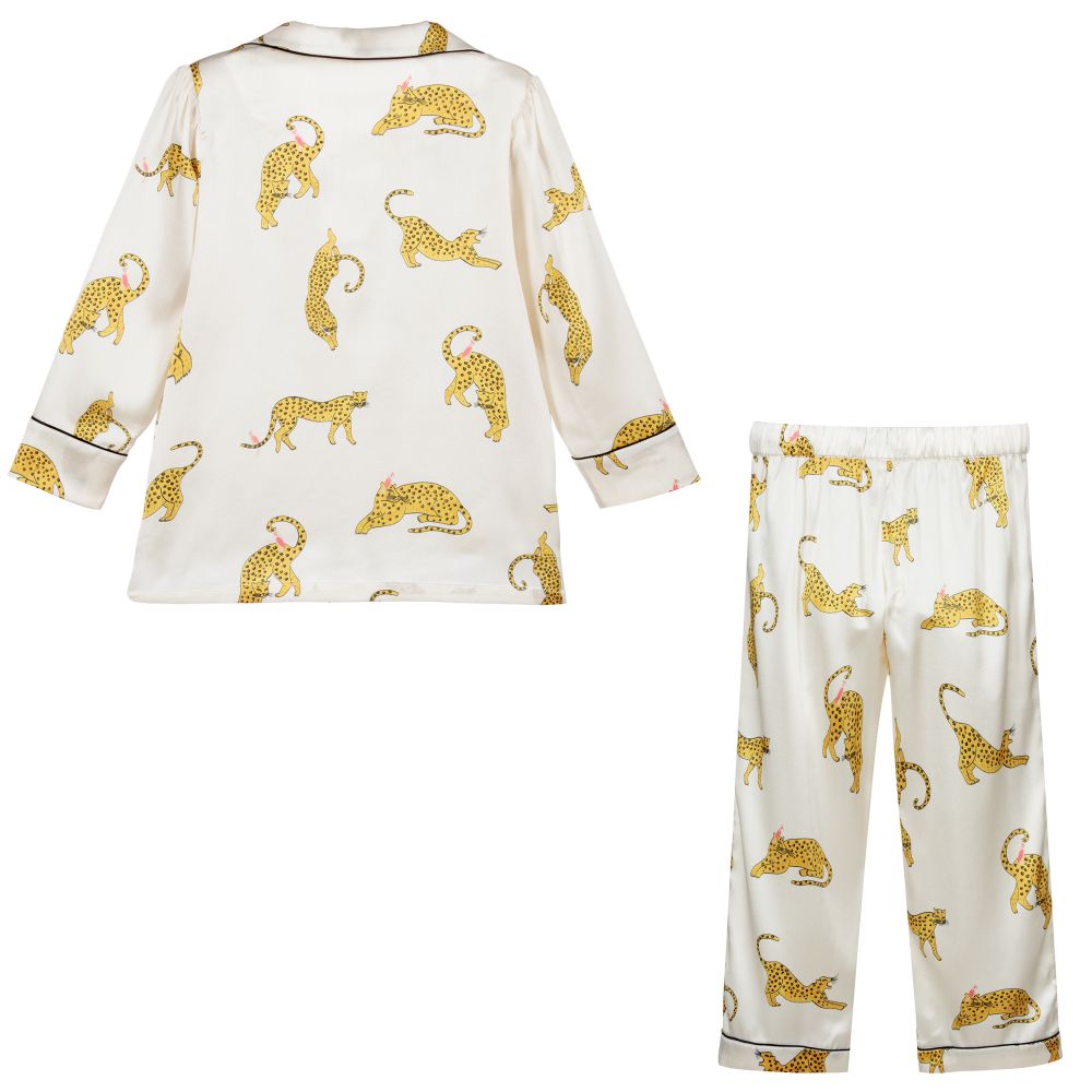 LiTTLE YOLKE-Ivory Silk Leopard Pyjamas | Childrensalon Outlet