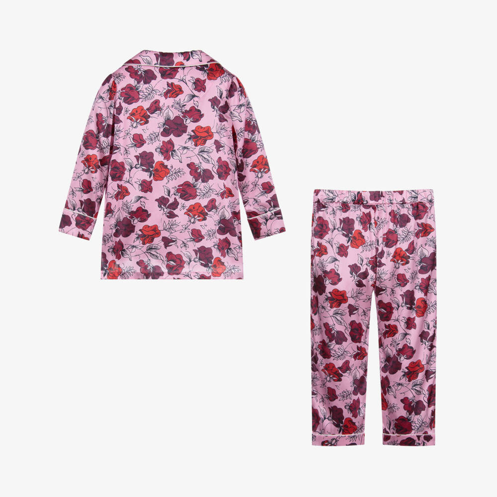LiTTLE YOLKE-Pink Silk Floral Pyjamas | Childrensalon Outlet