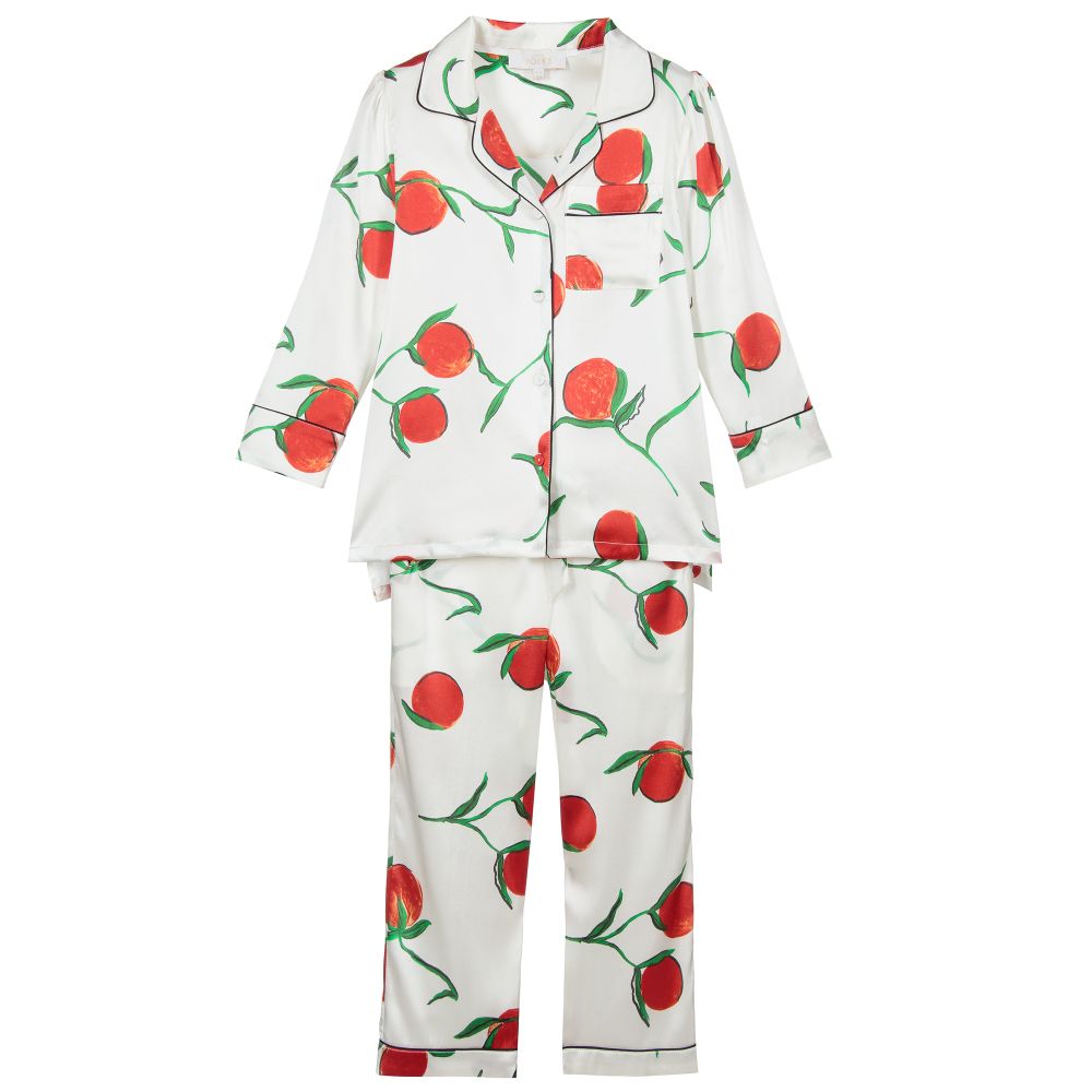 LiTTLE YOLKE - White & Orange Silk Pyjamas | Childrensalon