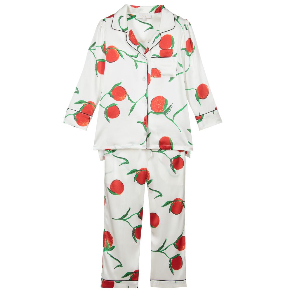 LiTTLE YOLKE - Pyjama blanc et orange en soie | Childrensalon