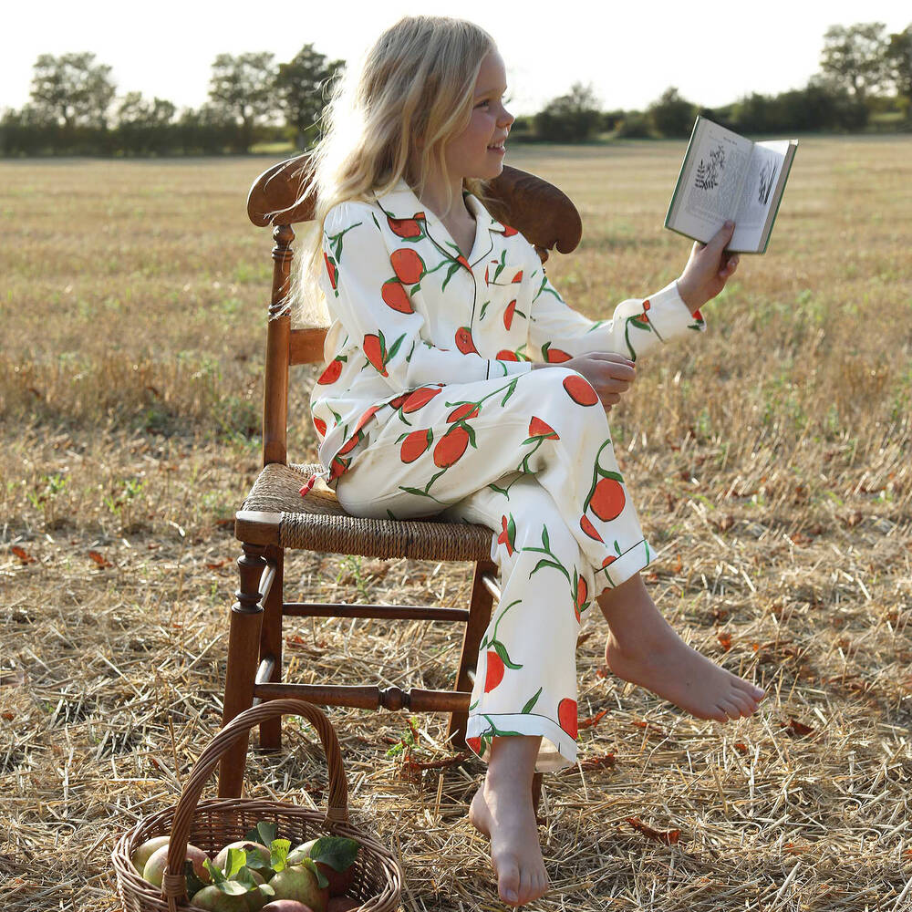 LiTTLE YOLKE-White & Orange Silk Pyjamas | Childrensalon Outlet
