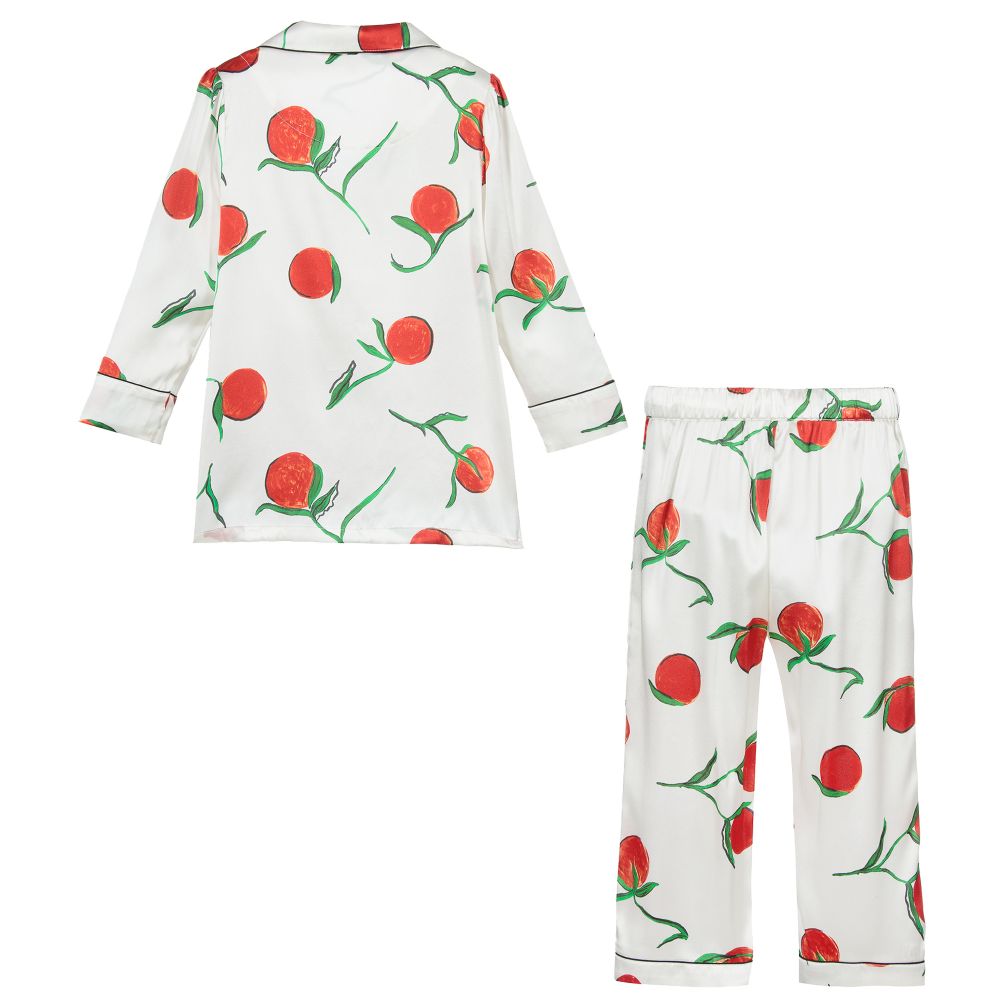 LiTTLE YOLKE White Orange Silk Pyjamas Childrensalon Outlet