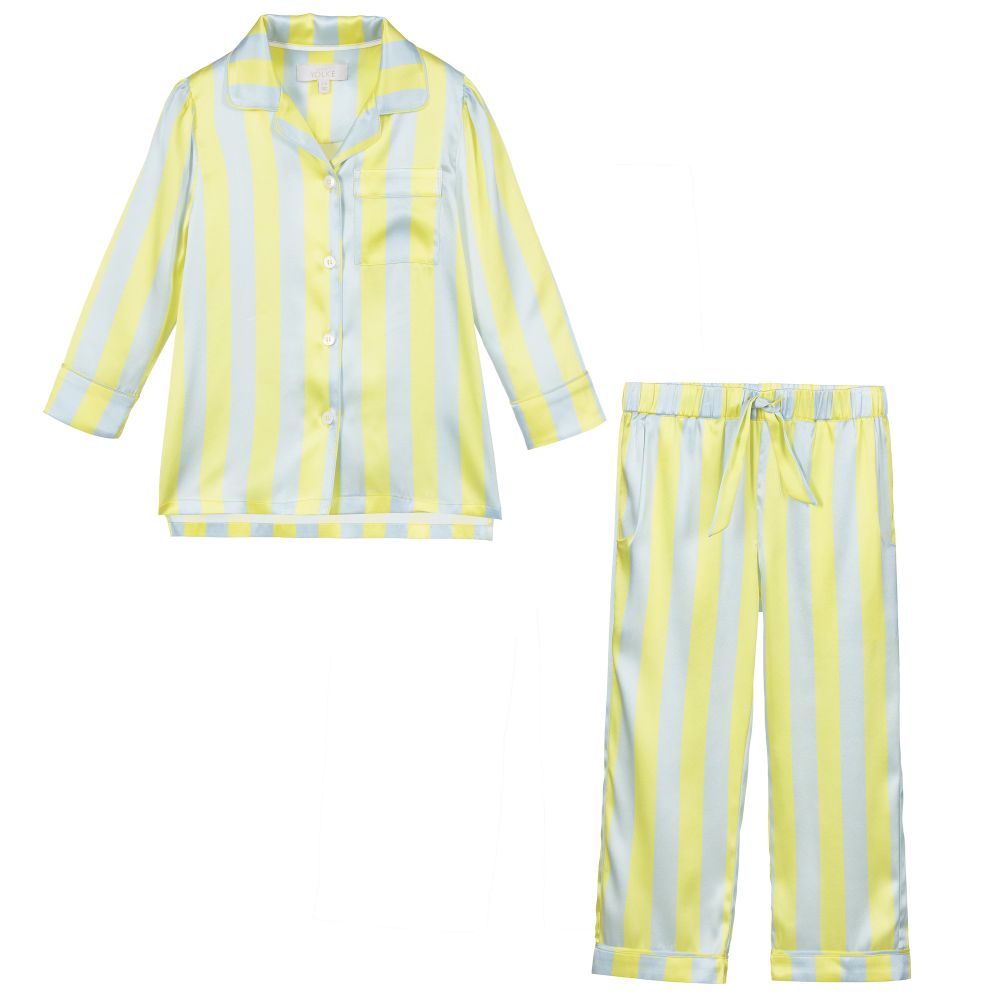LiTTLE YOLKE-Шелковая пижама желтого и голубого цвета | Childrensalon Outlet