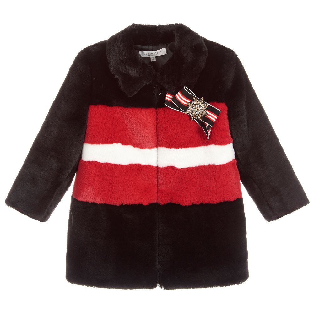 Loredana - Black & Red Faux Fur Coat | Childrensalon