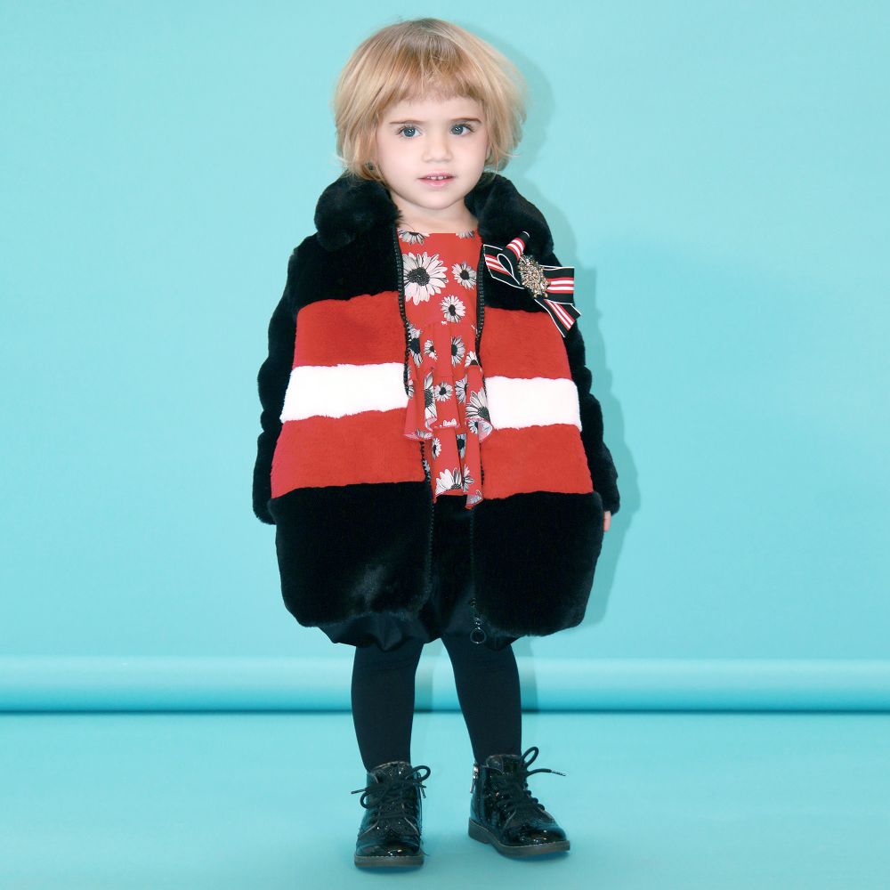 Dark red faux fur coat discount
