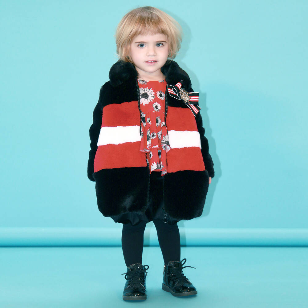 Loredana-Black & Red Faux Fur Coat | Childrensalon Outlet