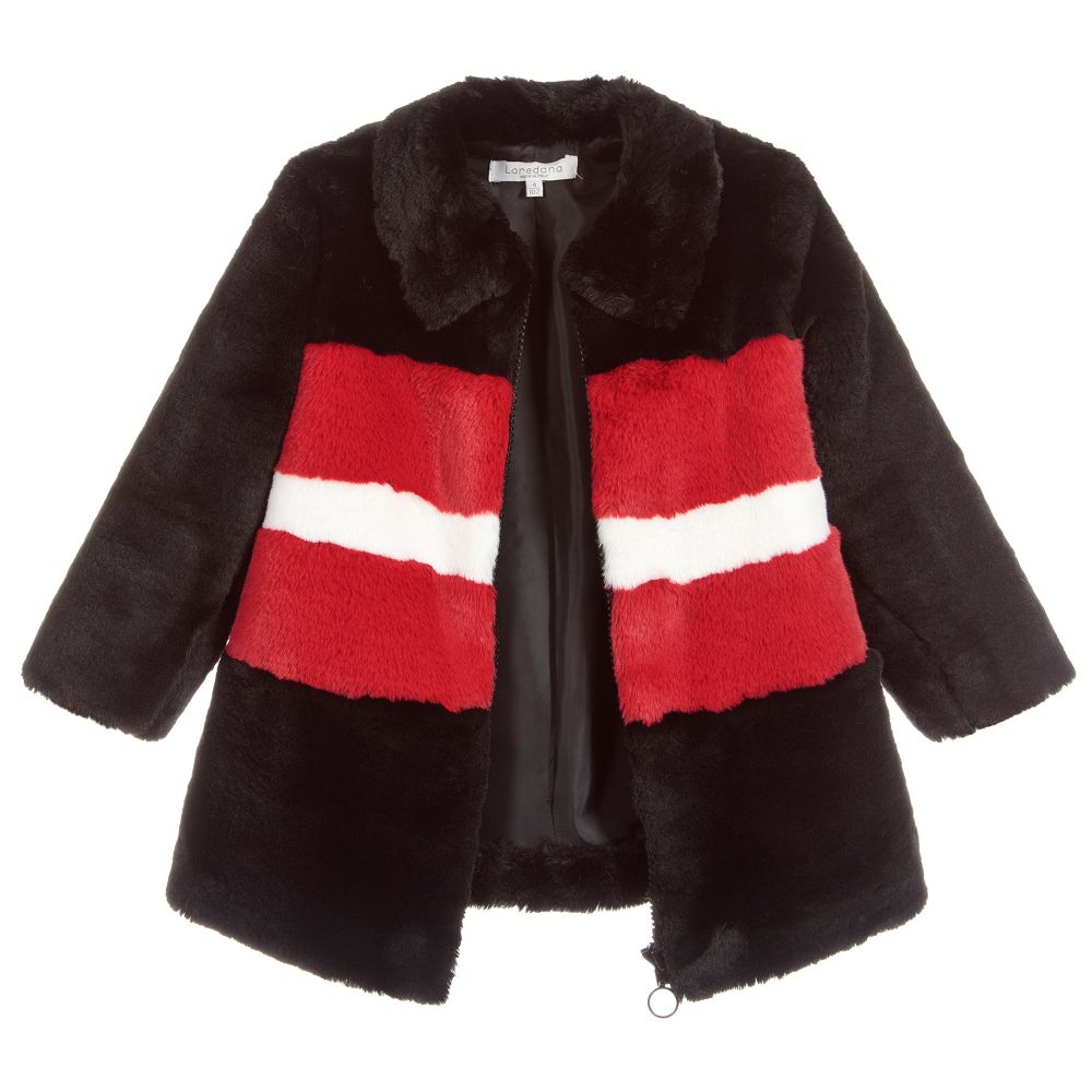 Loredana-Black & Red Faux Fur Coat | Childrensalon Outlet