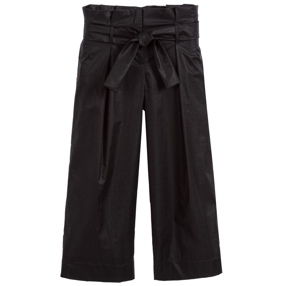 Loredana - Girls Black Cotton Trousers | Childrensalon