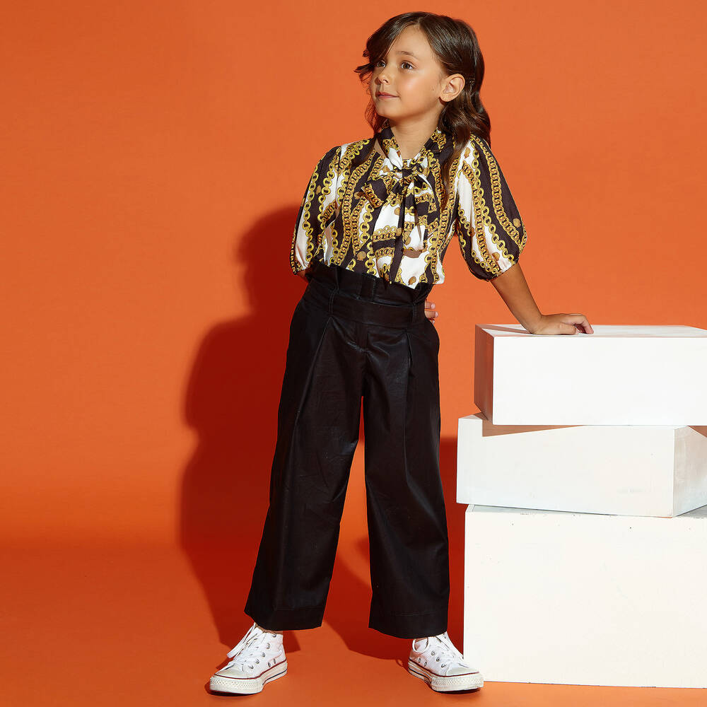 Loredana Girls Black Cotton Trousers Childrensalon Outlet