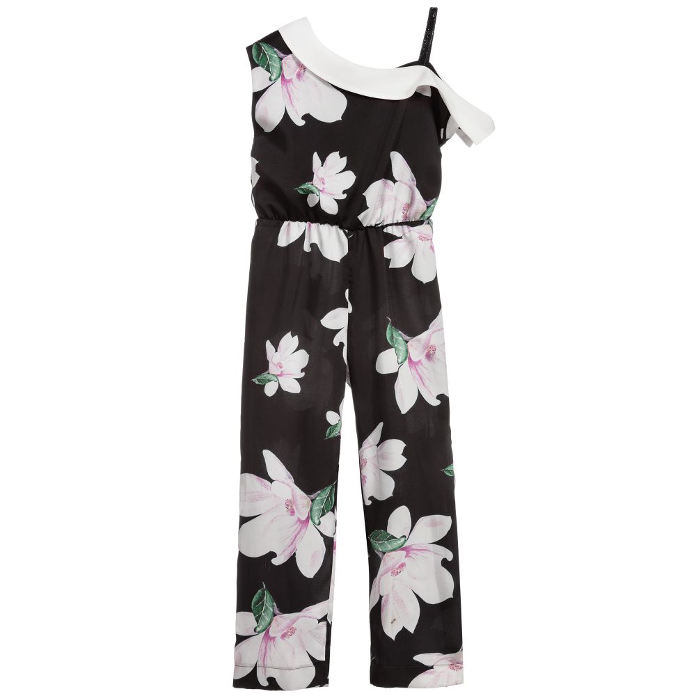 Loredana - Girls Black Floral Jumpsuit | Childrensalon