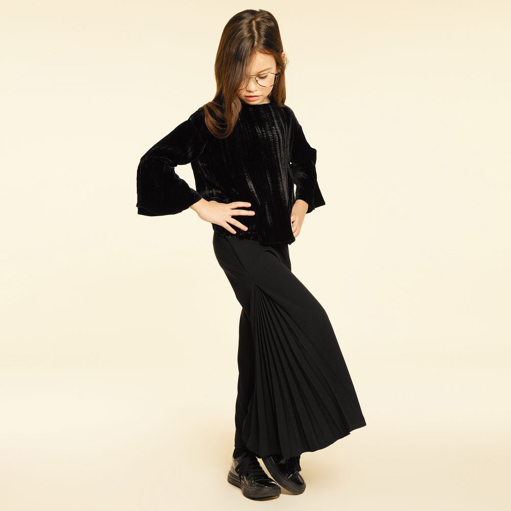 Loredana - Girls Black Pleated Trousers 