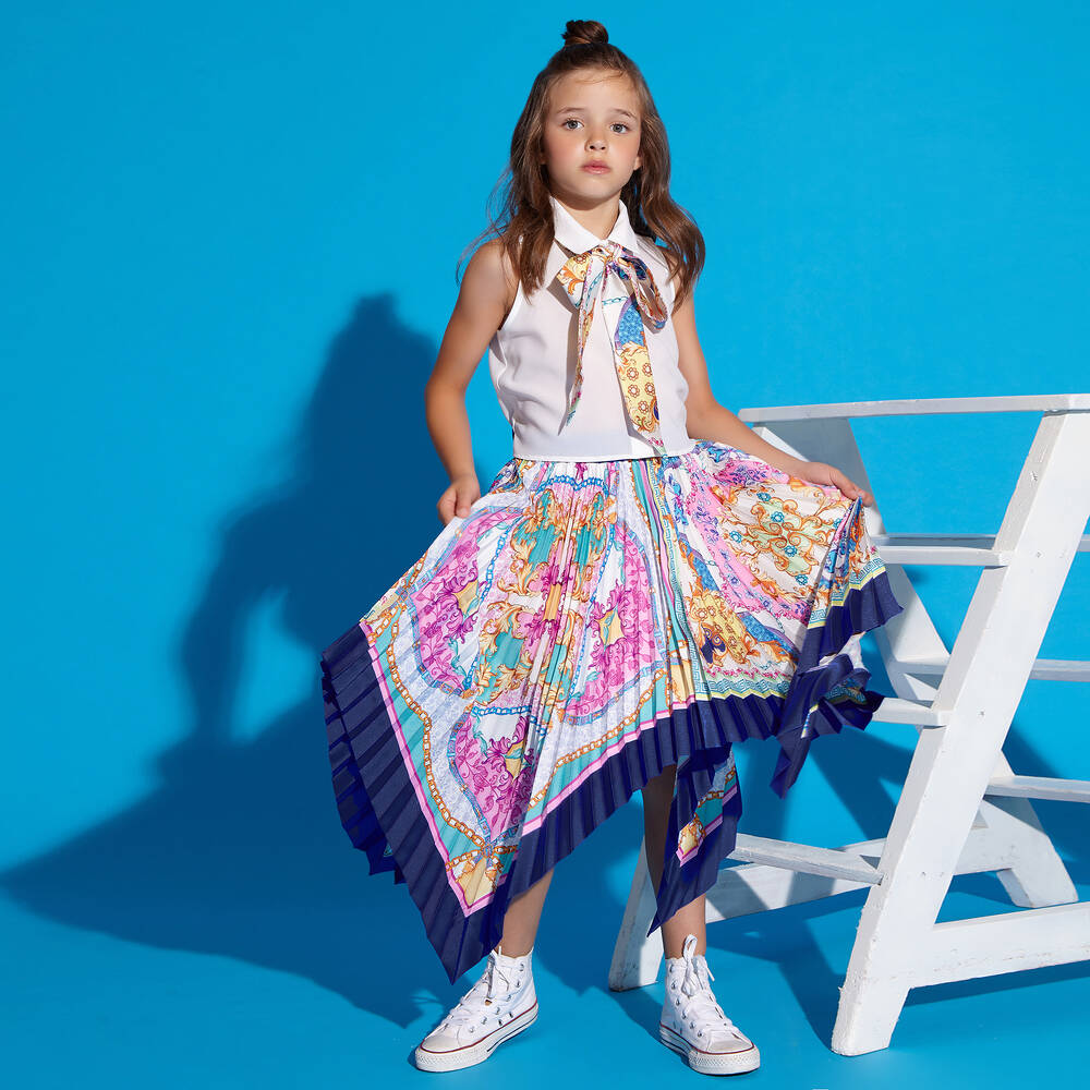 Loredana-Girls Pink & Blue Satin Skirt | Childrensalon Outlet