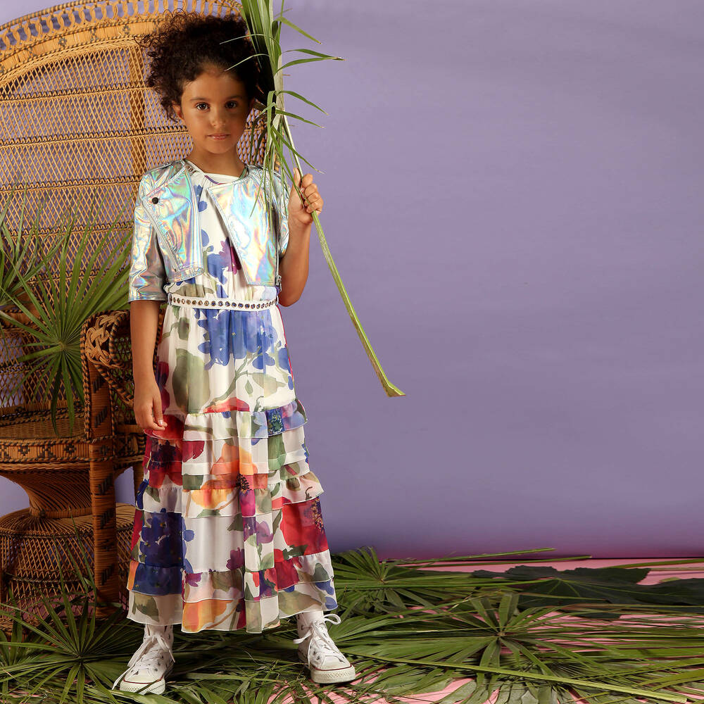 Loredana-Girls Silver Cropped Jacket | Childrensalon Outlet