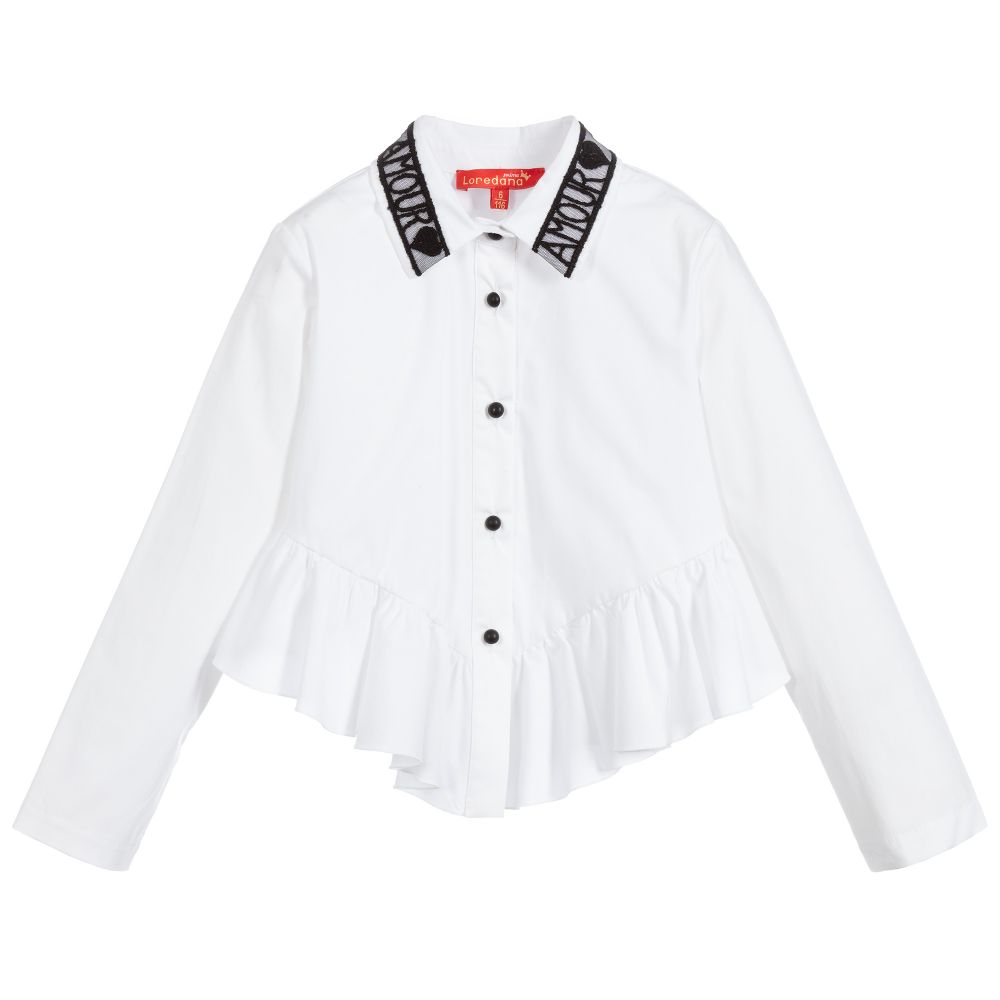 Loredana - Блузка из хлопка белого цвета для девочек  | Childrensalon