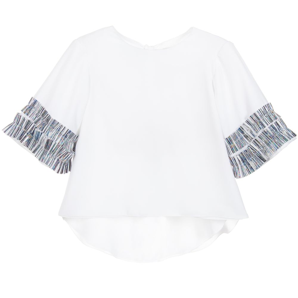 Loredana - Girls White Crêpe Chiffon Top | Childrensalon