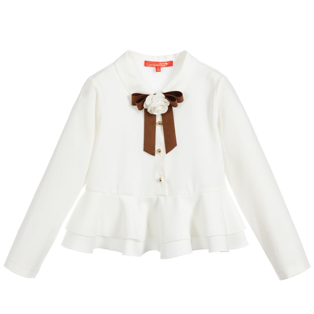 Loredana - Ivory Blouse & Bow Brooch  | Childrensalon