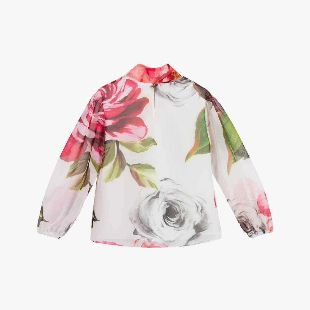 Loredana Le Bellissime-بلوز شيفون لون عاجي بطبعة ورود | Childrensalon Outlet