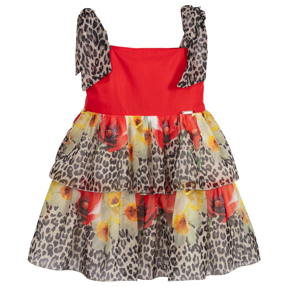 Loredana - Red & Beige Chiffon Dress | Childrensalon
