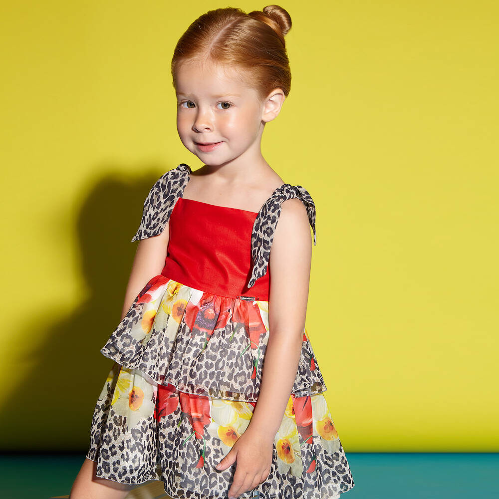 Loredana-Red & Beige Chiffon Dress | Childrensalon Outlet