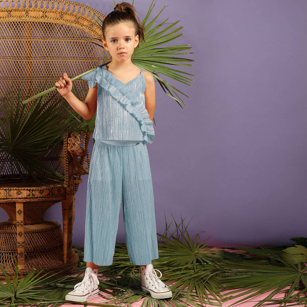 Loredana-Silver Blue Pleated Culottes | Childrensalon Outlet