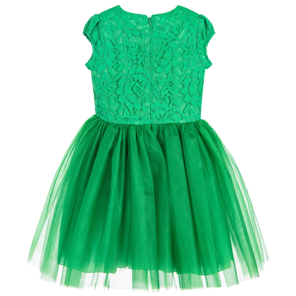 Love Made Love-Girls Green Cotton Lace & Tulle Dress | Childrensalon Outlet