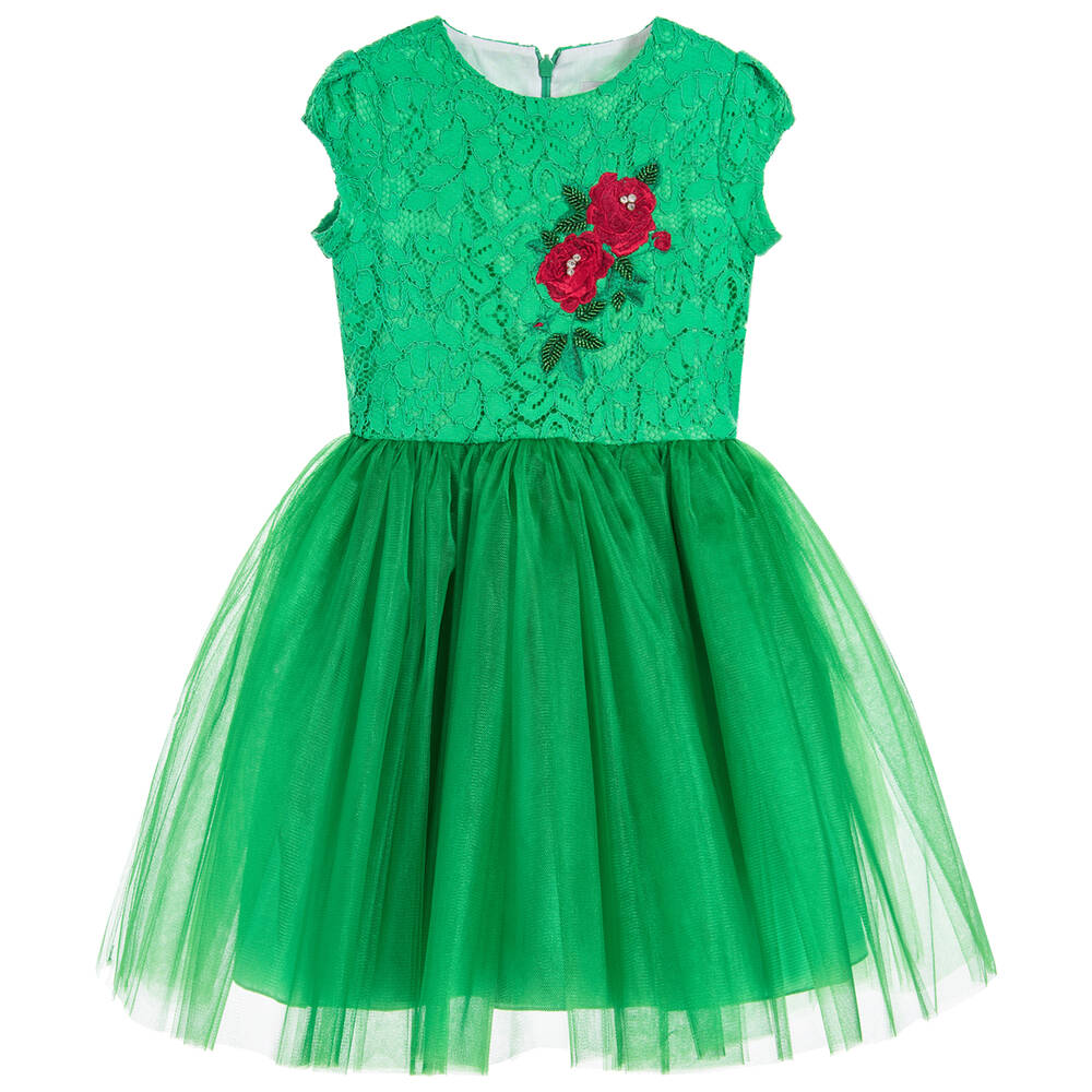 Love Made Love-فستان دانتيل وتول لون أخضر | Childrensalon Outlet