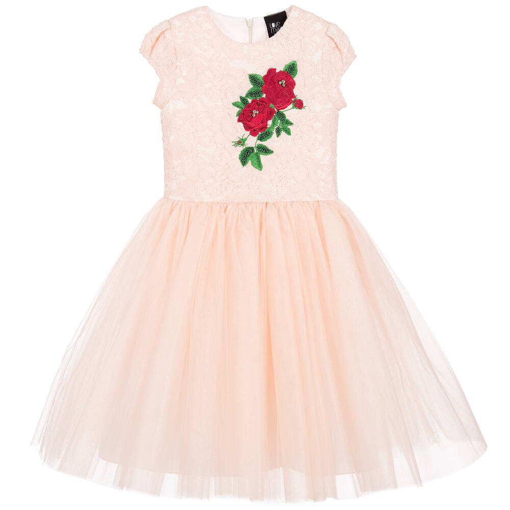 Love Made Love - Girls Pink Cotton Lace & Tulle Dress  | Childrensalon