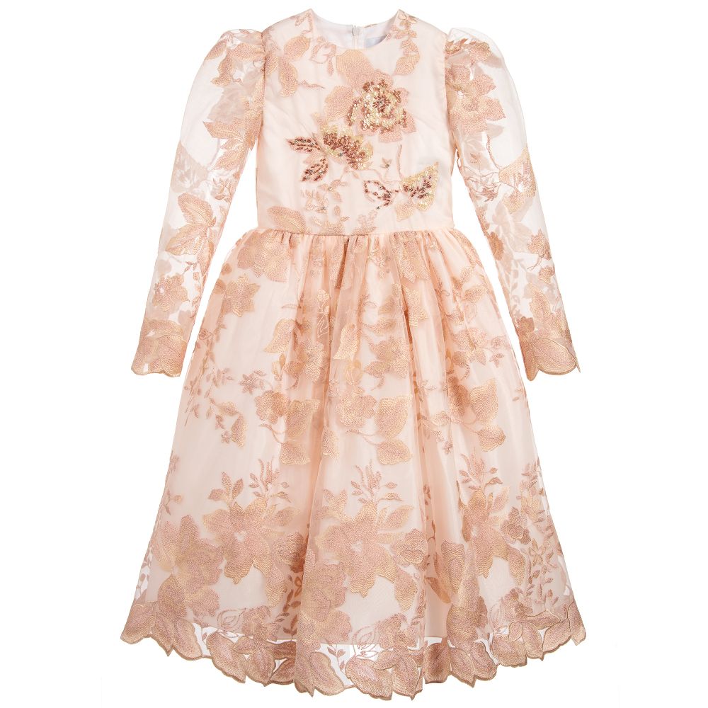 Love Made Love - Pink Embroidered Tulle Dress | Childrensalon