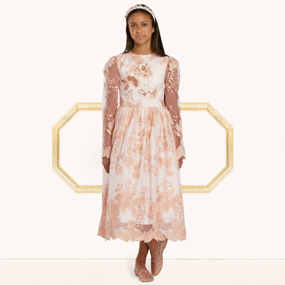 Love Made Love-Pink Embroidered Tulle Dress | Childrensalon Outlet