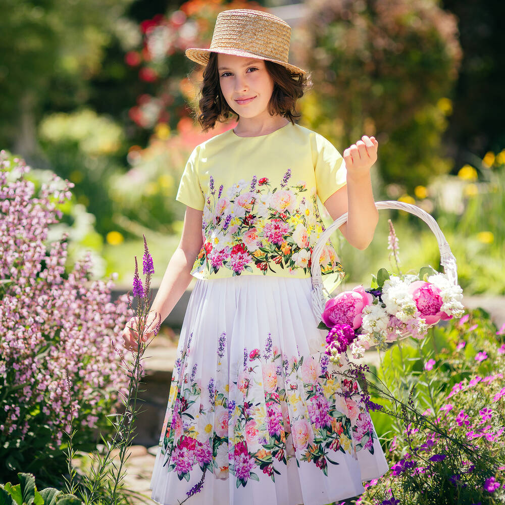 لاف ميد لاف-تنورة ساتان بطبعة ورود لون أبيض | Childrensalon Outlet