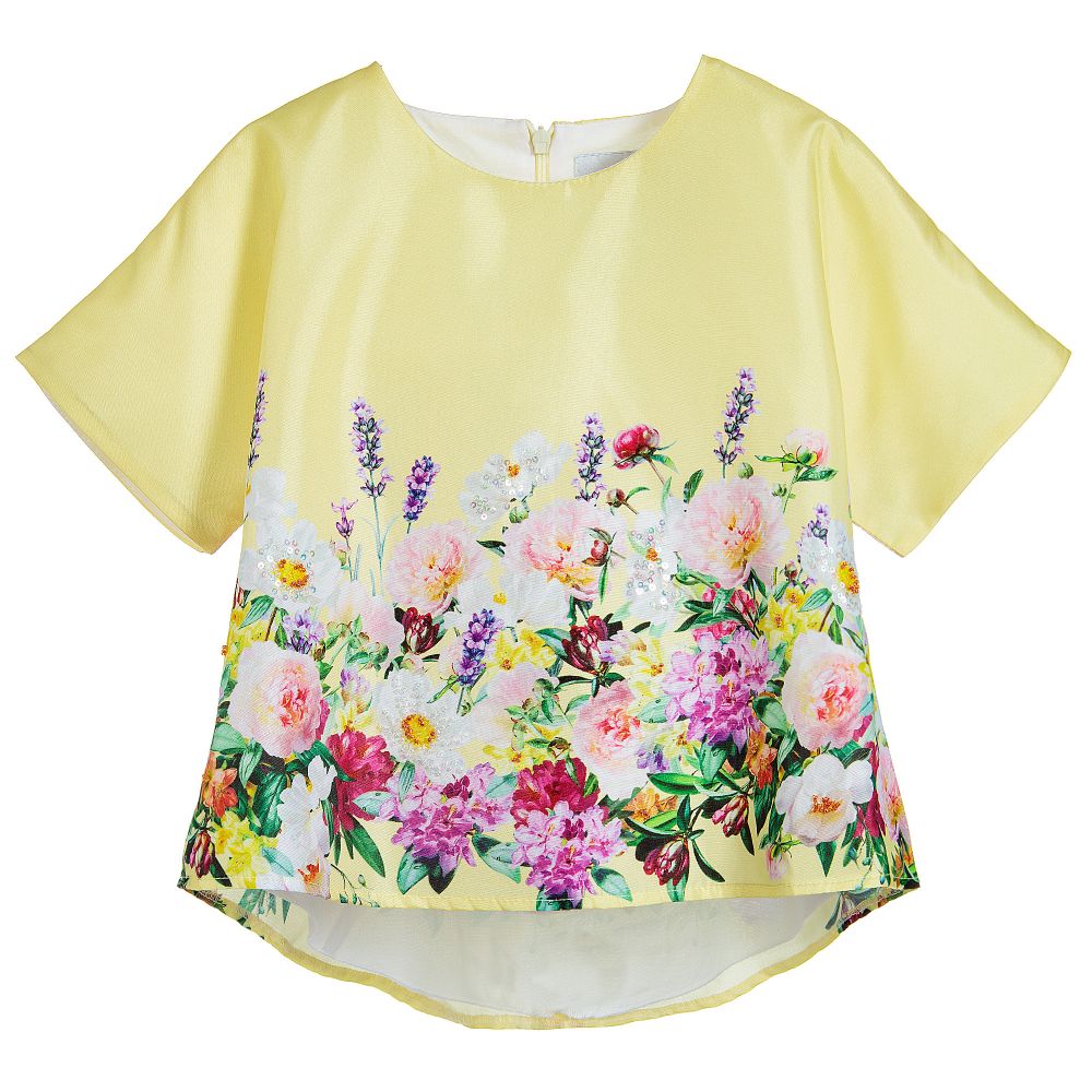 Love Made Love - Yellow Floral Satin Top | Childrensalon