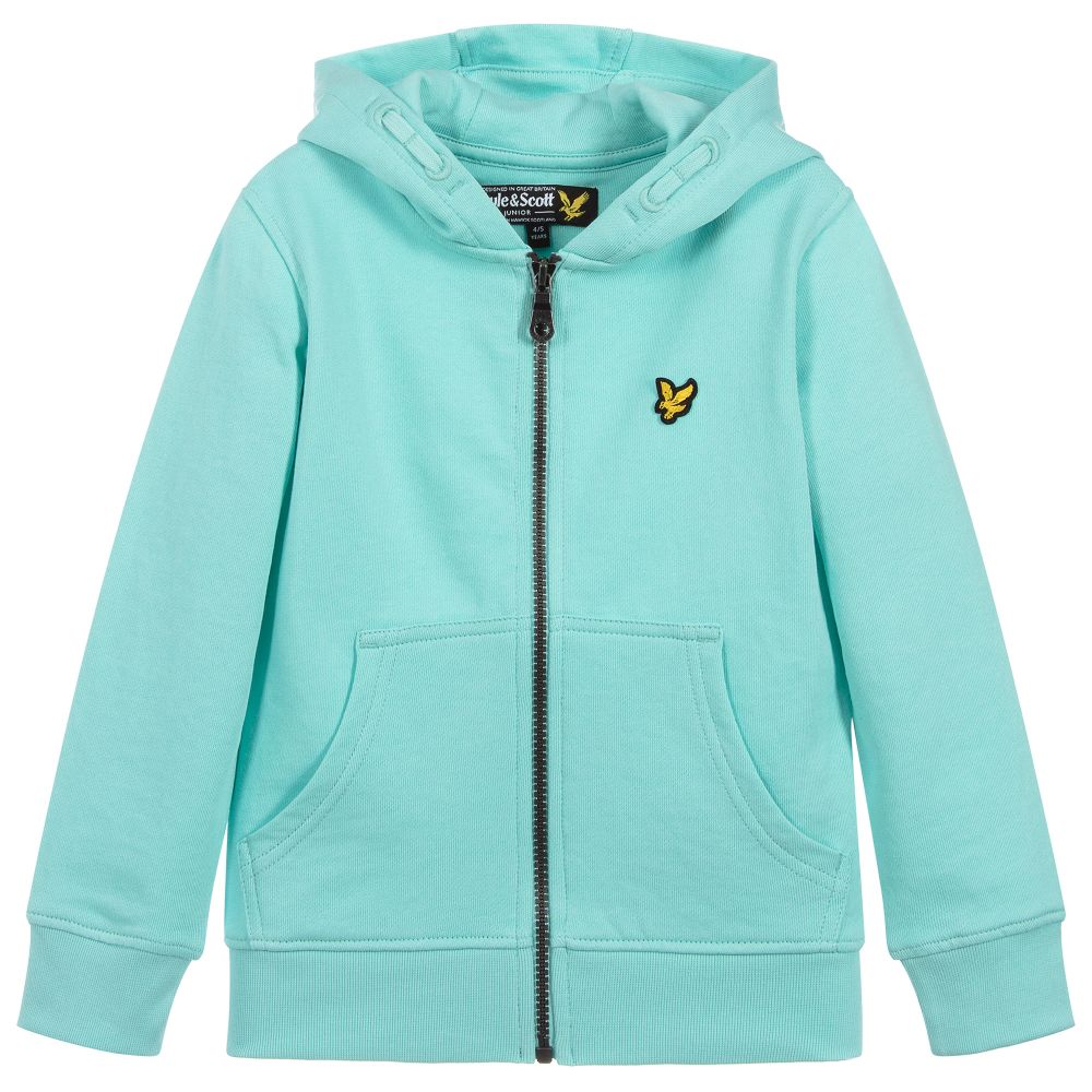 Lyle & Scott - توب هودي بسحّاب قطن لون أزرق أكوا للأولاد | Childrensalon