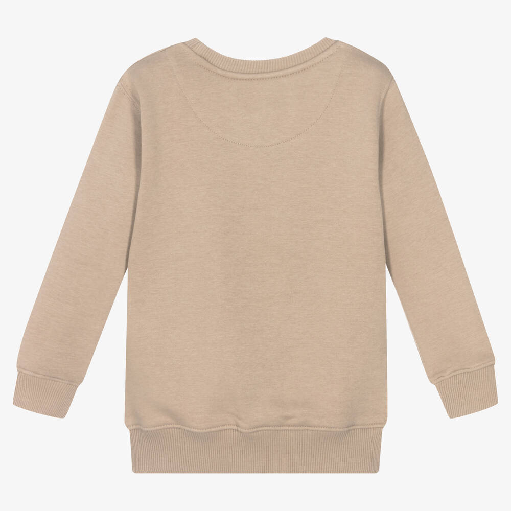 لايل آند سكوت-Boys Beige Cotton Logo Sweatshirt | Childrensalon Outlet