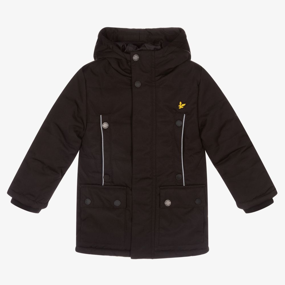 Lyle & Scott - Boys Black Hooded Coat | Childrensalon