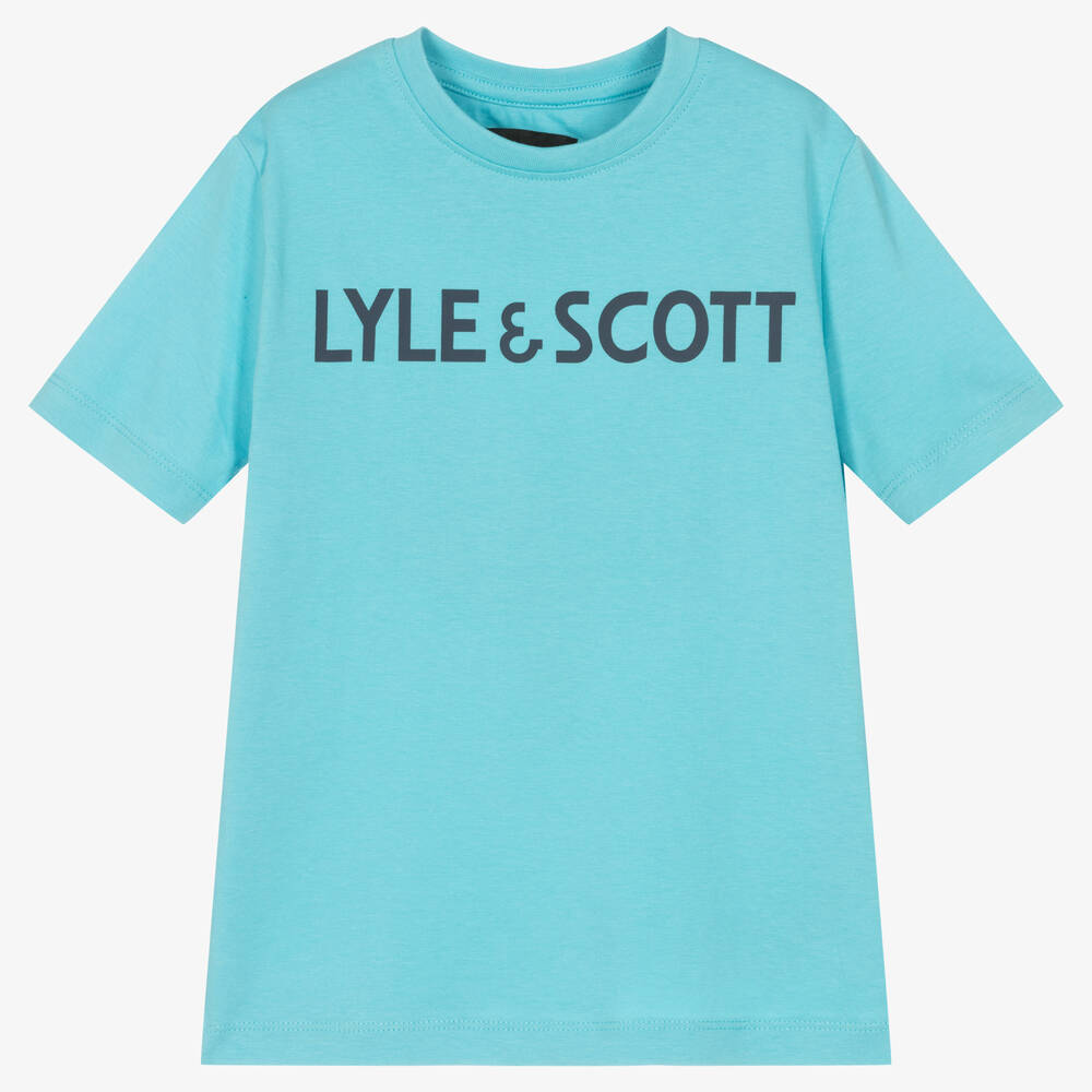 Lyle & Scott - Boys Blue Cotton Logo T-Shirt | Childrensalon
