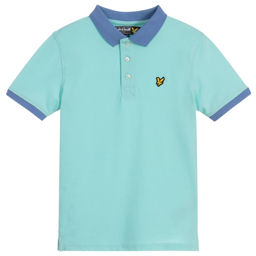 Lyle & Scott - توب بولو قطن بيكيه لون أزرق تركواز للأولاد | Childrensalon