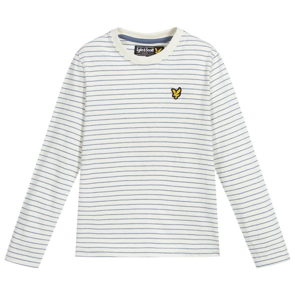 Lyle & Scott - توب قطن مقلم لون أبيض وأزرق للأولاد | Childrensalon