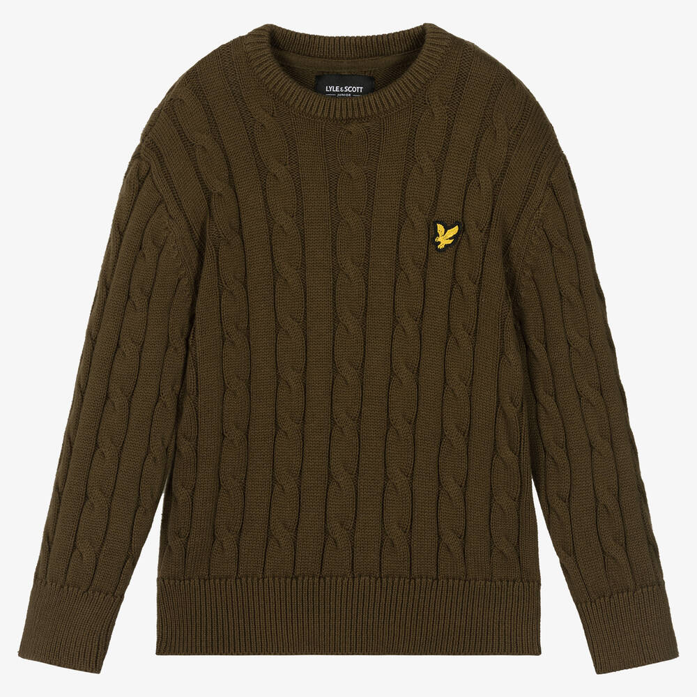 Lyle & Scott - Boys Green Cotton Cable Knit Sweater | Childrensalon