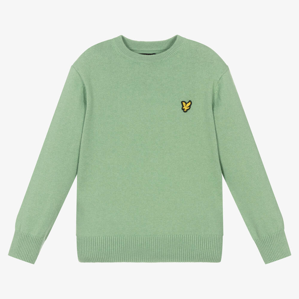 Lyle & Scott - Boys Green Cotton & Wool Logo Sweater | Childrensalon