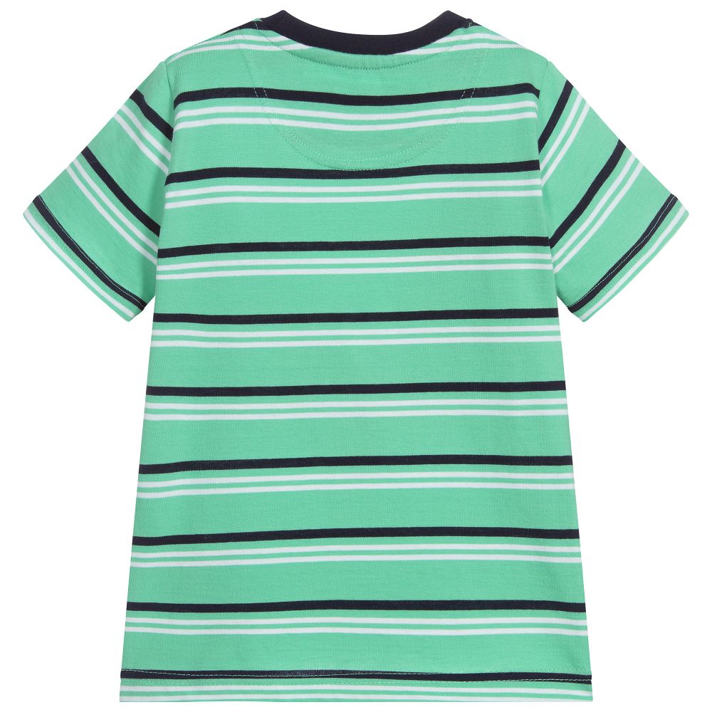 Lyle & Scott-Boys Green Striped Cotton Top  | Childrensalon Outlet