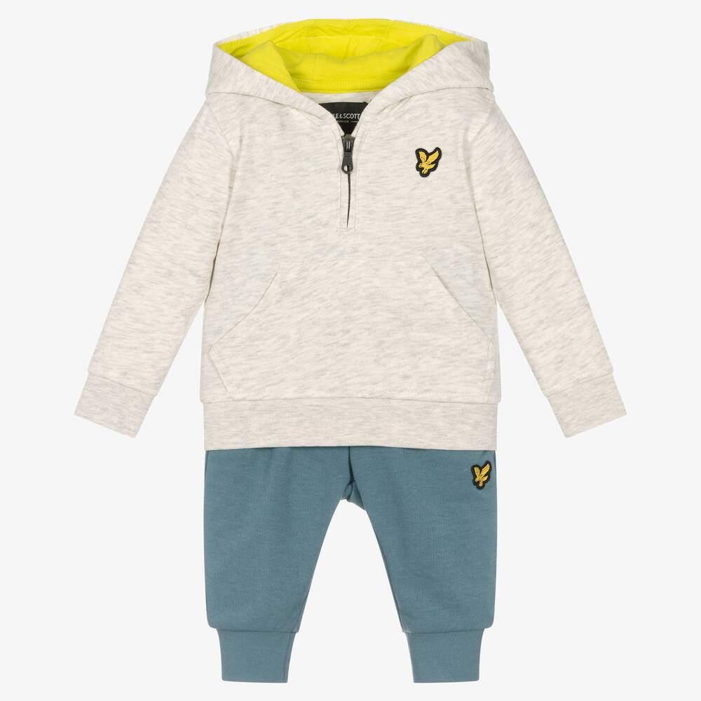 Lyle & Scott - Boys Grey & Blue Jersey Tracksuit | Childrensalon