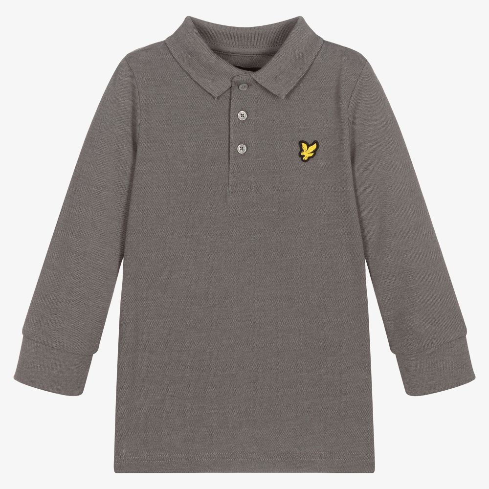 Lyle & Scott - Boys Grey Cotton Polo Shirt | Childrensalon