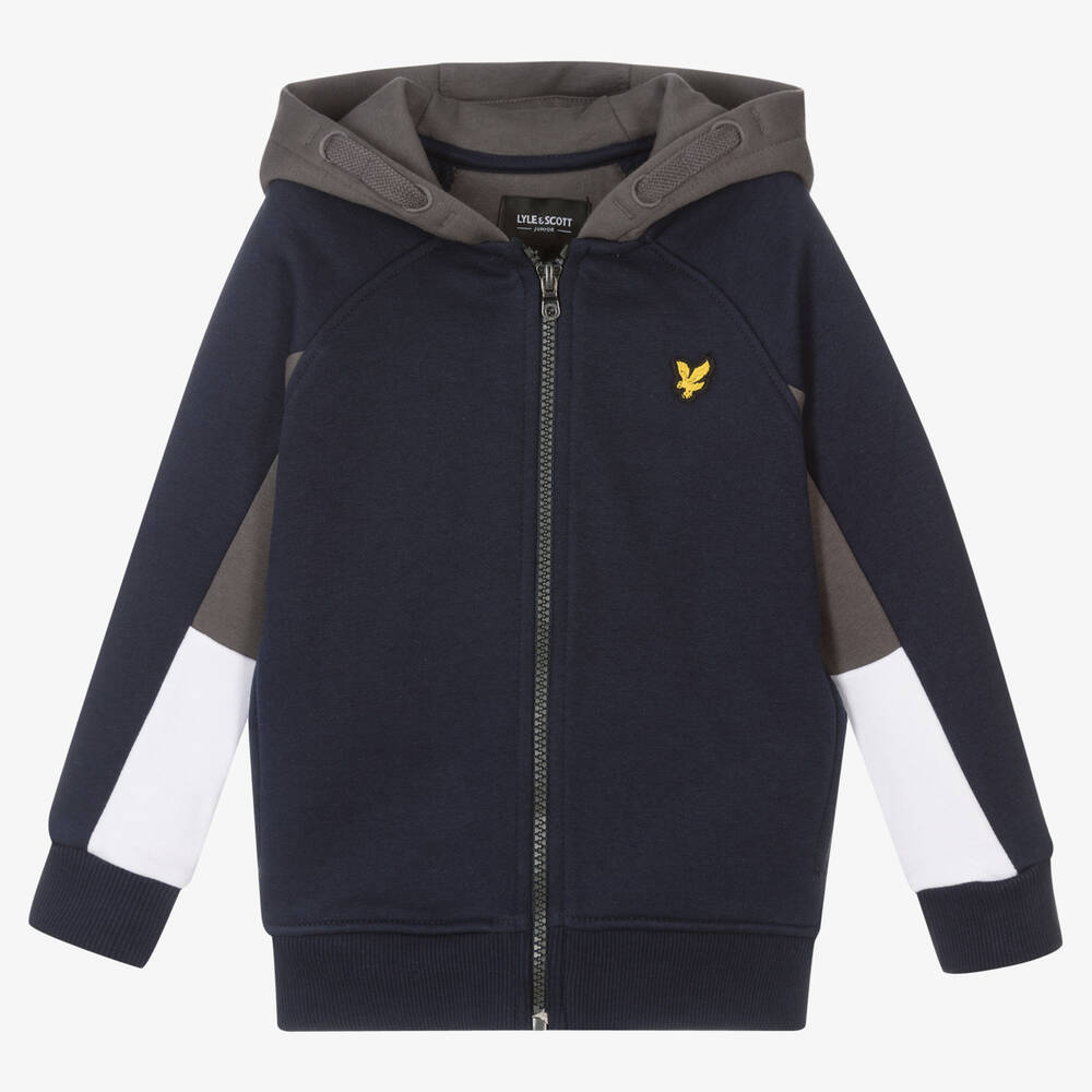 Boys Navy Blue Cotton Zip Up Hoodie