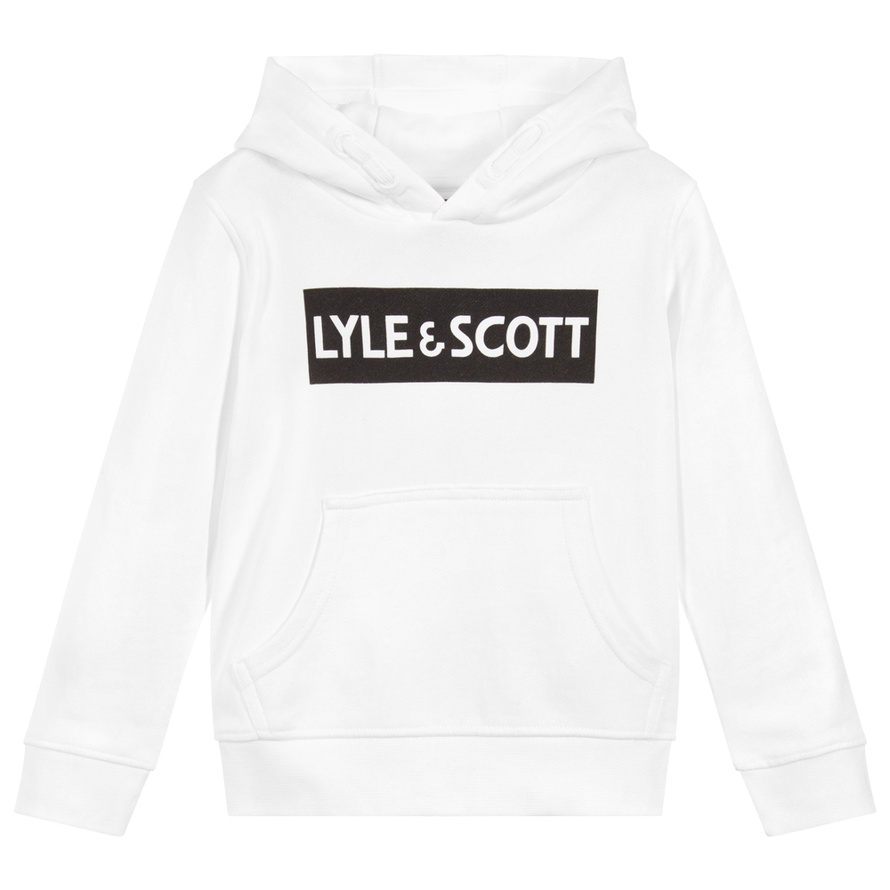 Lyle & Scott - Boys White Cotton Logo Hoodie | Childrensalon