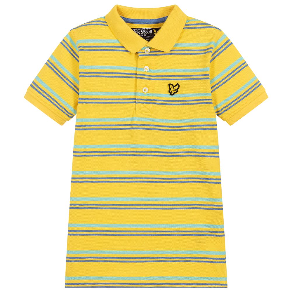 Lyle & Scott - توب بولو قطن بيكيه مقلم لون أصفر للأولاد | Childrensalon